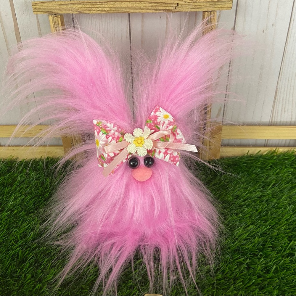 Hot Pink Bunny Frazzled Furry Faux Fur Easter Spring Home Decor Daisy Bow